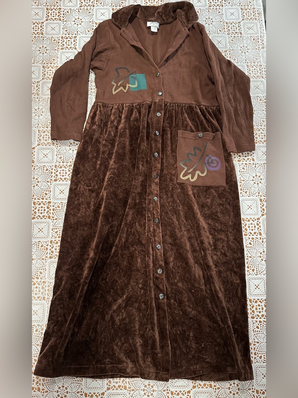 Vintage Y2K Miyo New York Brown Velour Thermal Maxi Dress Medium